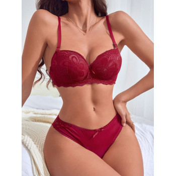 Ensemble de lingerie soutien-gorge et culotte en dentelle florale avec armatures - 1768698