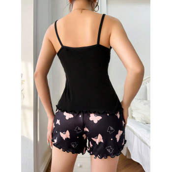 Ensemble Pyjama Avec Haut Cami À Impression De Papillon En Forme De cœur Et Shorts - 28410494