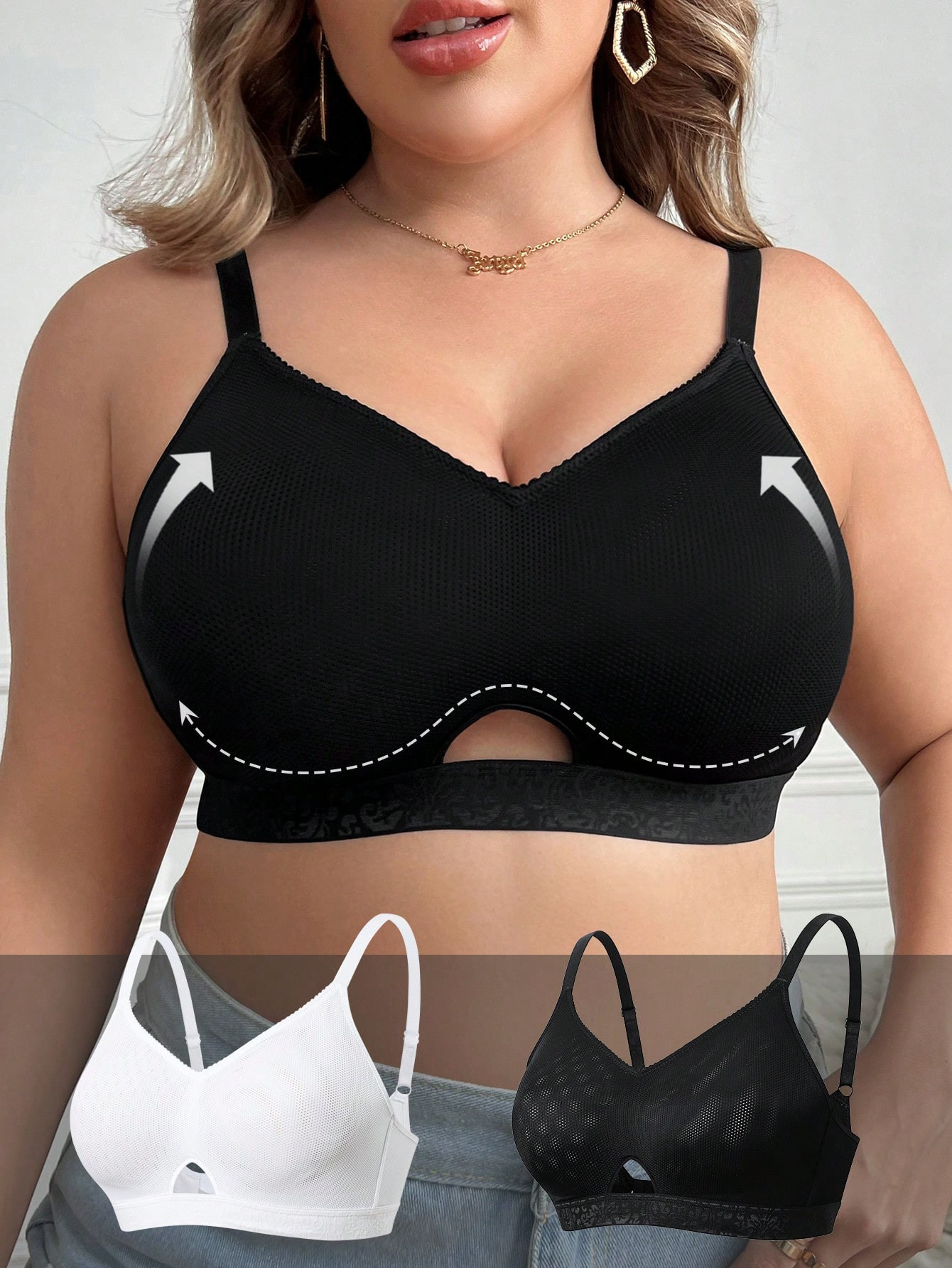 Ensemble de 2 pièces Soutien-gorge sans fil respirant anti-affaissement pour femmes de grande taille, sans armature ni rembourrage en éponge - 36409224