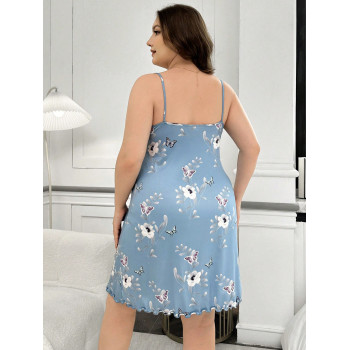 Chemise de nuit camisole imprimée fleurs et papillon grande taille - 40515464