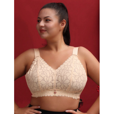 Lingerie sexy grande taille romantique en dentelle de style français pour femmes, soutien-gorge ultra-fin, amincissant, rembourré et sans fil avec tis ur le printemps et l"été - 32694262