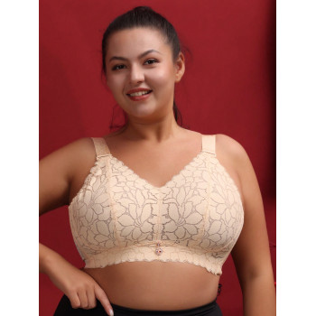 Lingerie sexy grande taille romantique en dentelle de style français pour femmes, soutien-gorge ultra-fin, amincissant, rembourré et sans fil avec tis ur le printemps et l"été - 32694262