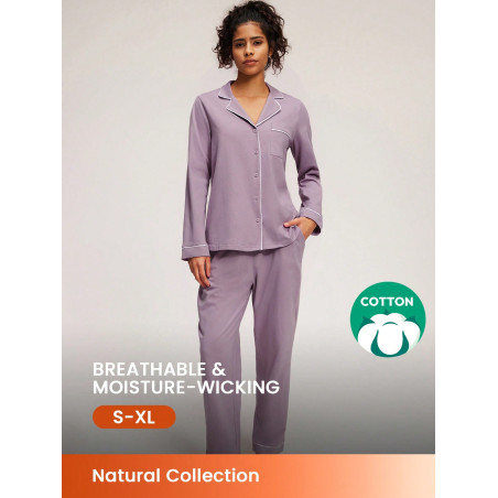 LUVLETTE Ensemble de pyjama pour femmes en coton doux et long basique - 21120174