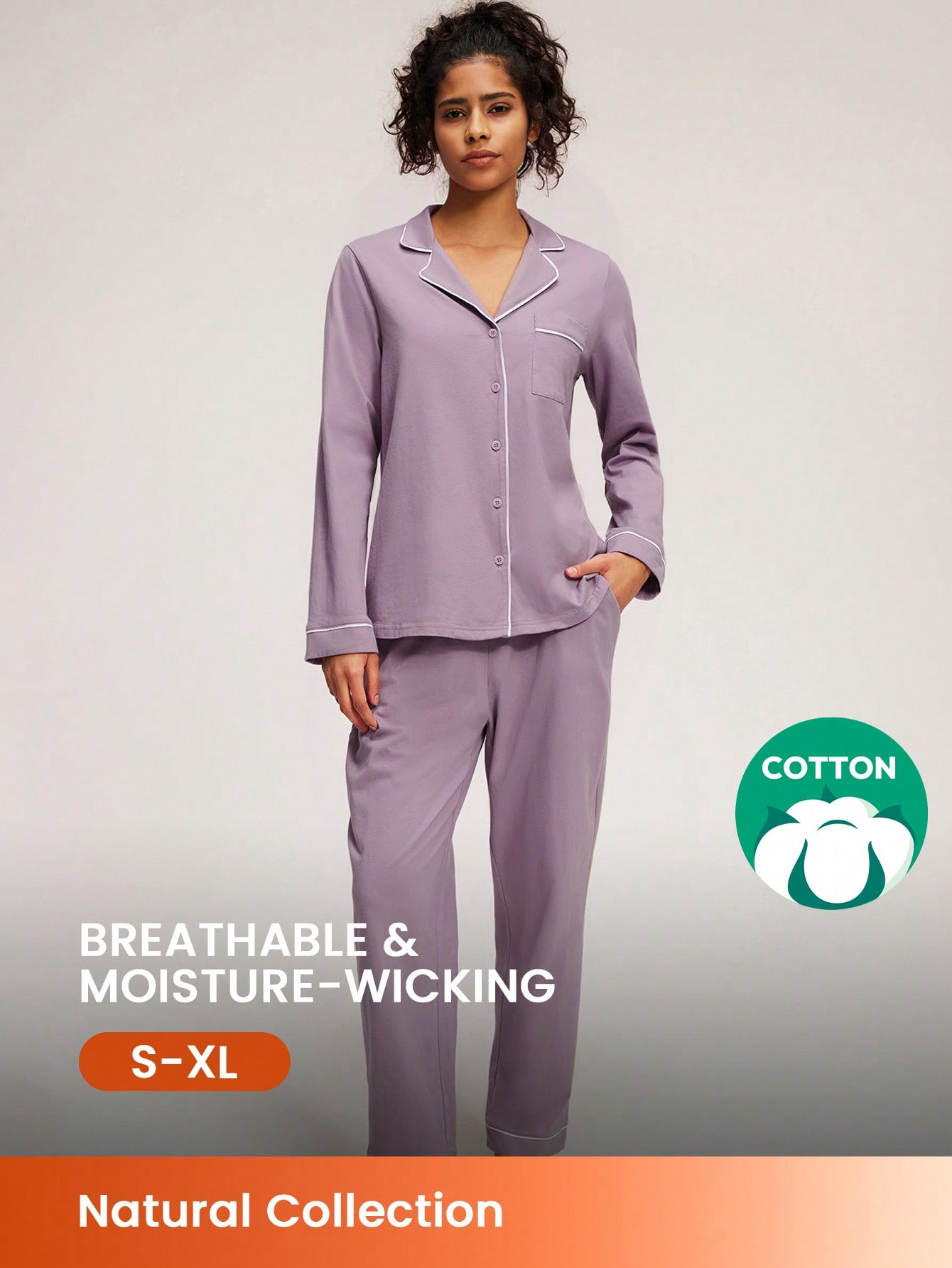 LUVLETTE Ensemble de pyjama pour femmes en coton doux et long basique - 21120174