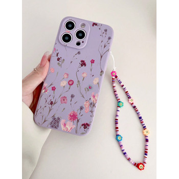 Étui de téléphone protecteur peint à la main à motif floral d'été avec chaîne de visage détachable compatible avec iPhone/téléphone Redmi, avec charm de téléphone - 28152049