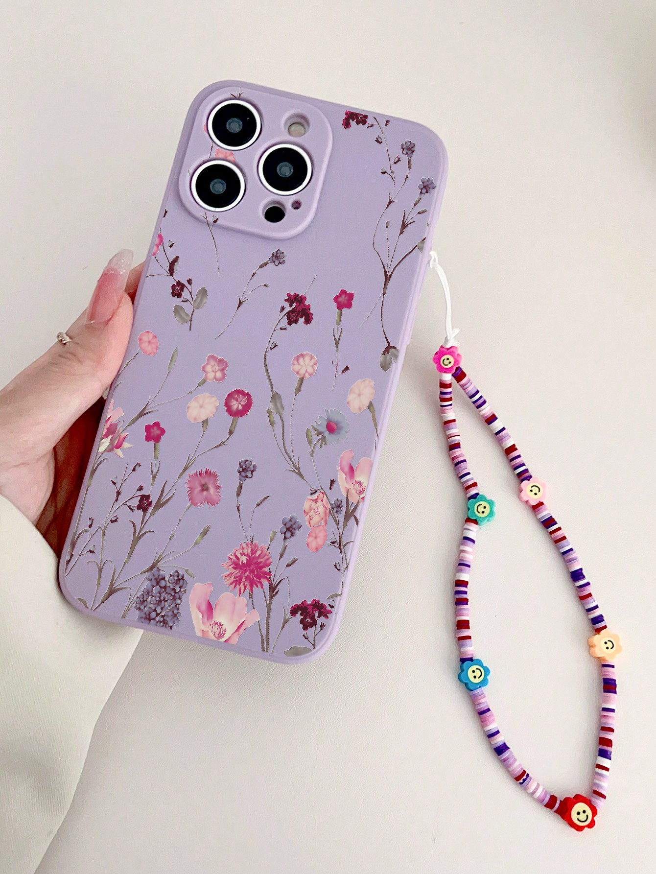 Étui de téléphone protecteur peint à la main à motif floral d'été avec chaîne de visage détachable compatible avec iPhone/téléphone Redmi, avec charm de téléphone - 28152049