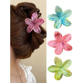 3 pièces Pinces à cheveux en plastique de style floral avec dégradé de couleurs rose/bleu/vert, mode polyvalente, style minimaliste élégant et simple, vêtements et accessoires, école - 37567113