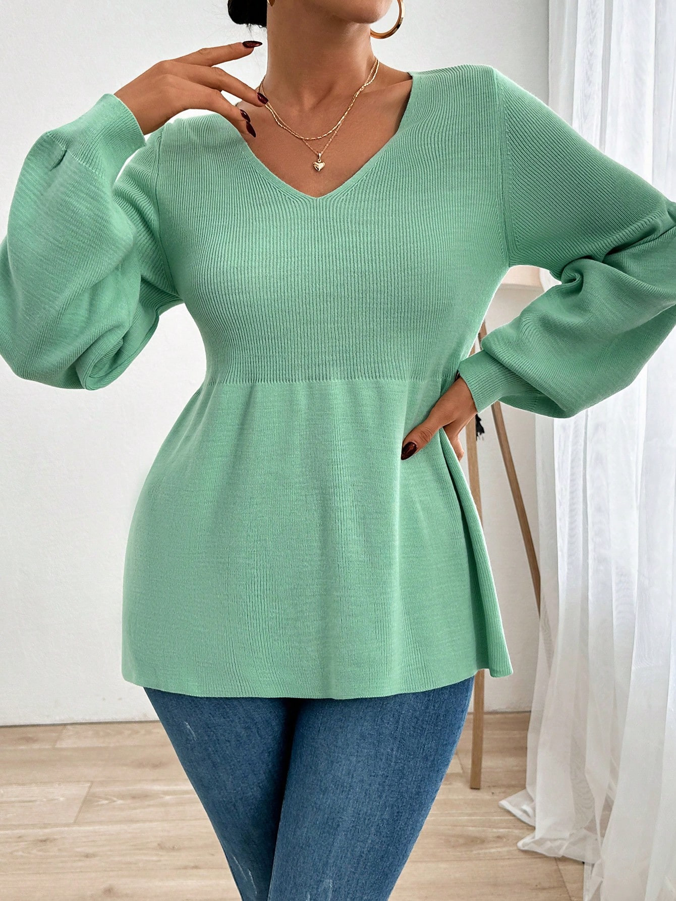 Pull Pour Femme Avec Ourlet À Volants Et Manches Lanterne - 28417399