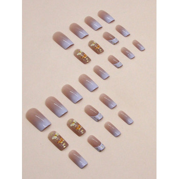 24 pièces Faux ongles français ombré mi-longs avec design papillon glamour, avec gel à ongles et lime - 39122039