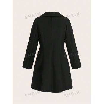 SHEIN Privé Manteau en laine à double boutonnage avec col rabattu de couleur unie, style décontracté, pour l'automne/l'hiver - 40126822