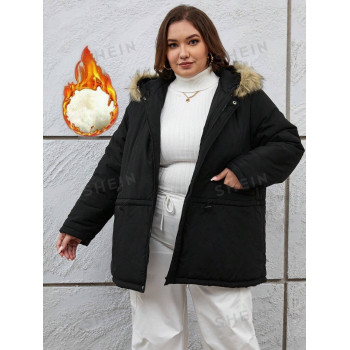 SHEIN Essnce Manteau rembourré chaud et pratique pour les femmes en taille forte, pour le Nouvel An et Noël - 25106630