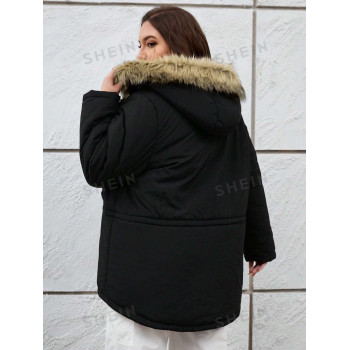 SHEIN Essnce Manteau rembourré chaud et pratique pour les femmes en taille forte, pour le Nouvel An et Noël - 25106630