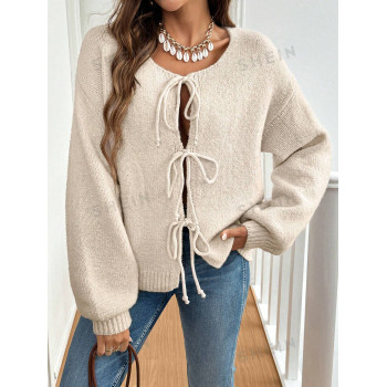 SHEIN Frenchy Cardigan ouvert à manches longues noué unicolore pour femme, de couleur unie. - 37646934