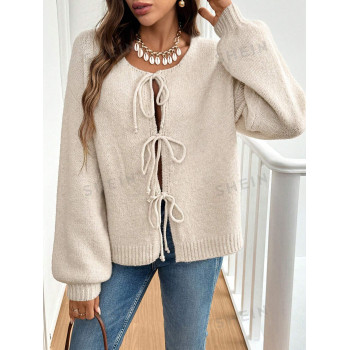 SHEIN Frenchy Cardigan ouvert à manches longues noué unicolore pour femme, de couleur unie. - 37646934