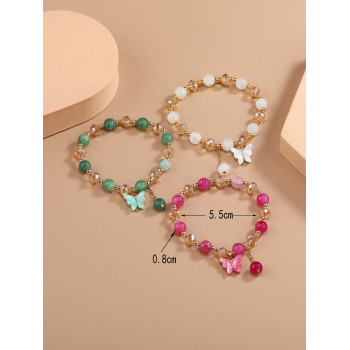 3 pièces Bracelet perlé à breloque papillon - 11843034