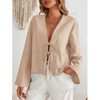 SHEIN VCAY Blouse ample régulière pour femme, manches évasées, couleur unie, tissu tressé, style loisir - 38896937