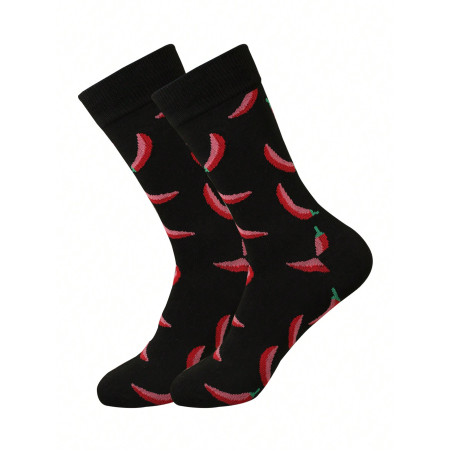 1 paire Chaussettes mi-mollet piments épicés unisexes, mode à porter toute l'année - 40078175