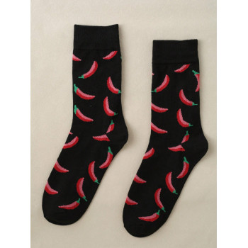 1 paire Chaussettes mi-mollet piments épicés unisexes, mode à porter toute l'année - 40078175