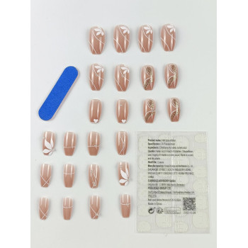 Mettez à niveau votre look avec le kit de faux ongles de 24 pièces pour femmes et filles. Il s'agit de longs ongles imprimés de fleurs avec perles fac à compléter votre look. - 17252734