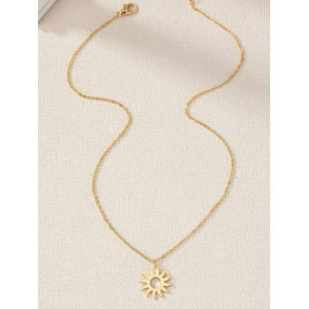 Collier en acier inoxydable plaqué avec pendentif en totem de soleil pour femmes charmantes, bijoux de mode pour fête d'anniversaire - 33898407