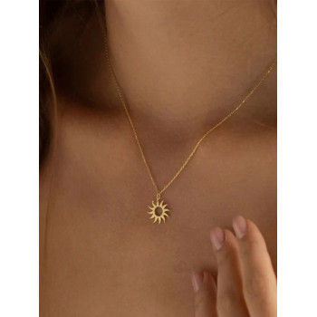 Collier en acier inoxydable plaqué avec pendentif en totem de soleil pour femmes charmantes, bijoux de mode pour fête d'anniversaire - 33898407