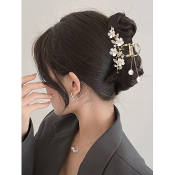 1 pièce Pince à cheveux avec fleur de jasmin, strass, perle et franges, style boho pour Halloween - 23346368