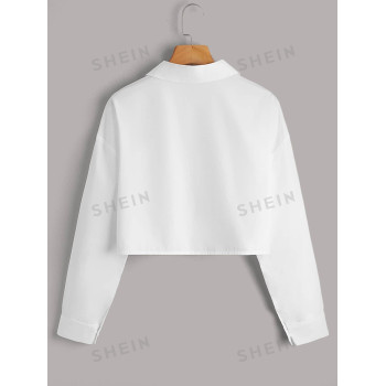 SHEIN EZwear Chemise Blanche Solide À Boutons À L'avant Et À Coupe Courte - 3371260