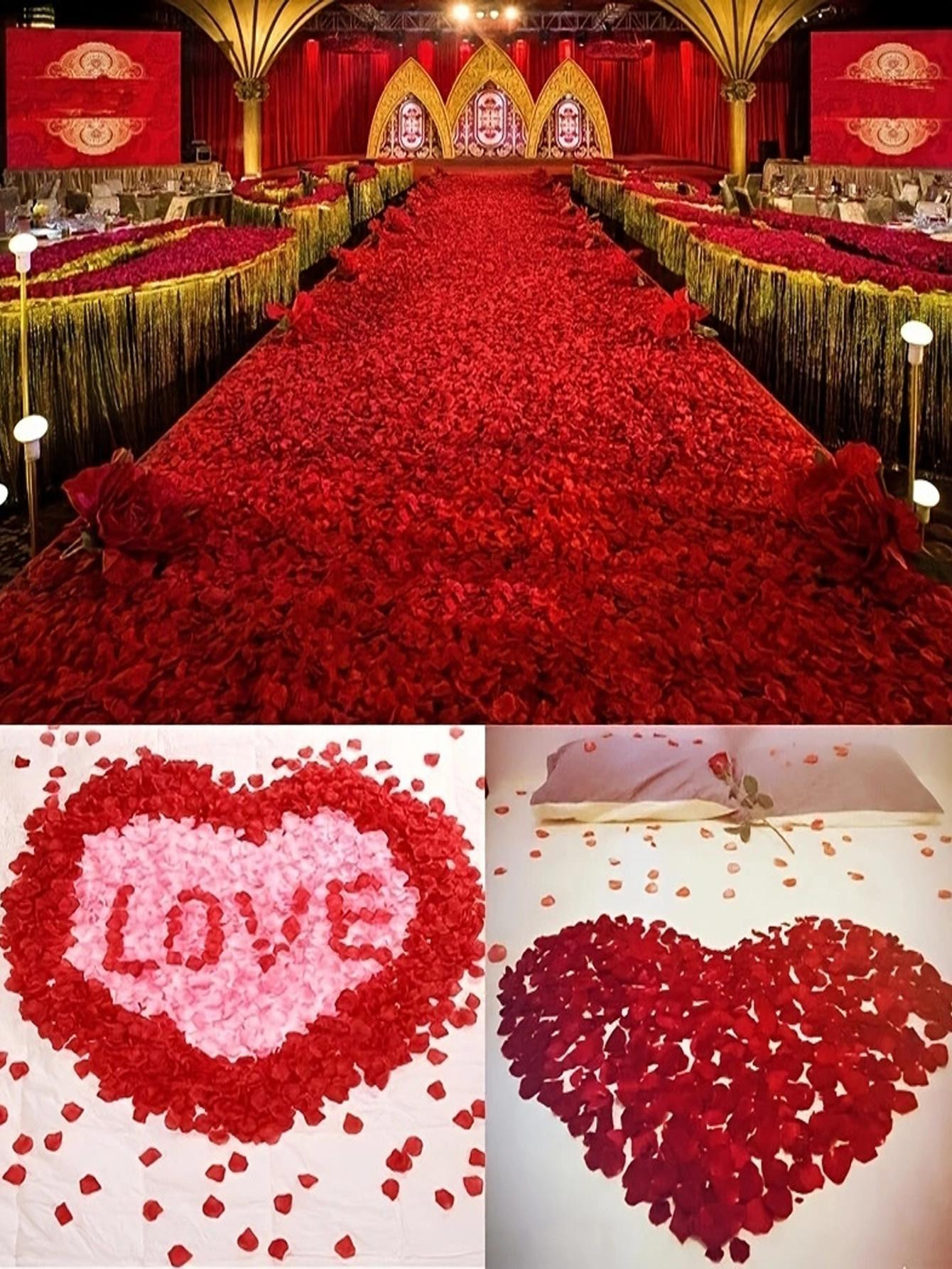 100 pièces/500 pièces Confettis de pétales de fleurs artificielles pour la Saint-Valentin et le mariage, décoration de fête de mariage - 17280001