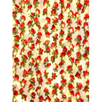 1/2 Pièces De Vigne De Fleurs Artificielles Avec Guirlande Lumineuse De 3 M, 45 Têtes De Couronne De Roses, Convient Pour Mur, Chambre À Coucher, Jard es, Festival De Printemps, Décoration De Fête Du Nouvel An. - 28130767