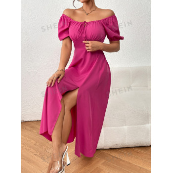 SHEIN Privé Robe à nœud manches bouffantes à nœud fendu - 13215614