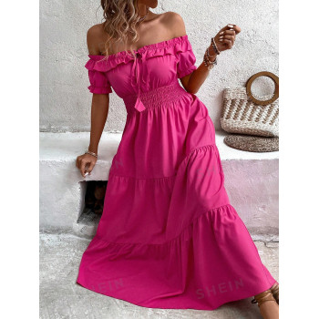 SHEIN VCAY Robe À Épaules Dénudées Et Ourlet À Volants Pour Femmes - 28423775