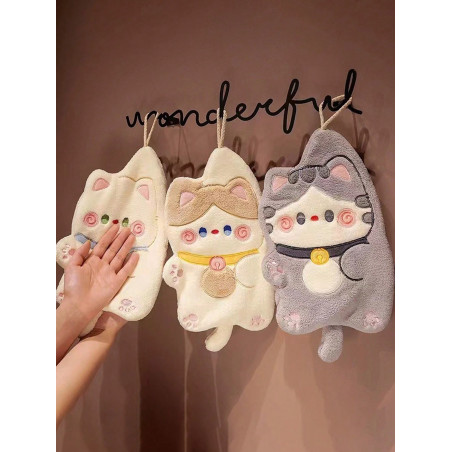 3 pièces de mignons chats en peluche Serviettes à main suspendues super absorbantes pour la décoration de cuisine et de salle de bain, serviettes personnalisées à séchage rapide et faciles à nettoyer - 37674753