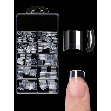 100 pièces/boîte Conseils d'ongles carrés courts en demi-transparent, faux ongles de style français en forme de pointe pour extension d'ongles en acrylique, outil de pressage pour manucure et fournitures d'ongles - 26249418