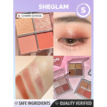 SHEGLAM Quad D'ombres À Paupières Cristallines Cosmiques- Charm School, Palette De 4 Couleurs D'ombres Mates Et Pailletés À L'or Rose, Pêche Chaude, Brun Durable, Longue Tenue, Ultra Pigmenté, Lisse Et Facile À Mixer - 2960637