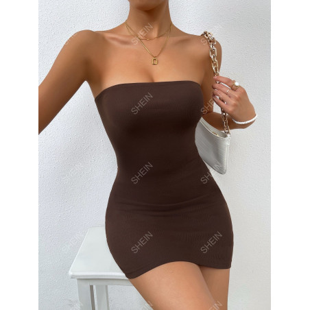 SHEIN Essnce Robe moulante bustier côtelé découpe - 10594444