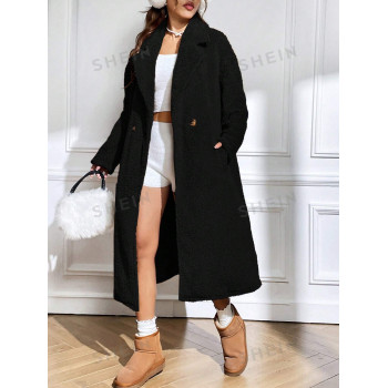 SHEIN EZwear Manteau Duveteux Col À Revers À Bouton - 25209525