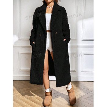 SHEIN EZwear Manteau Duveteux Col À Revers À Bouton - 25209525