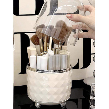 Boîte de rangement rotative pour pinceaux de maquillage, grand cylindre de rangement de grille antipoussière pour cosmétiques de bureau avec couvercle, organisateur rotatif antipoussière pour stylo sourcils et pinceaux - 31356968