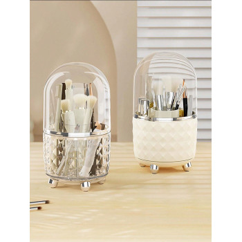 Boîte de rangement rotative pour pinceaux de maquillage, grand cylindre de rangement de grille antipoussière pour cosmétiques de bureau avec couvercle, organisateur rotatif antipoussière pour stylo sourcils et pinceaux - 31356968