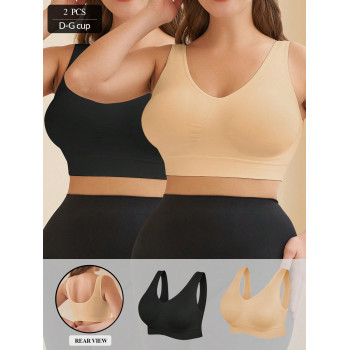 2 pièces/set Soutiens-gorge de sport sans couture et sans fil taille plus - 37570359