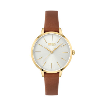 Montre à quartz en cuir - Marron et doré - 02 - 32586223