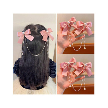 Barrette À Cheveux Rouge En Nœud Pour Enfants, Diadème De Tassel De Princesse Avec Des Perles En Forme De Perle Pour Les Bébés Filles - 31235806