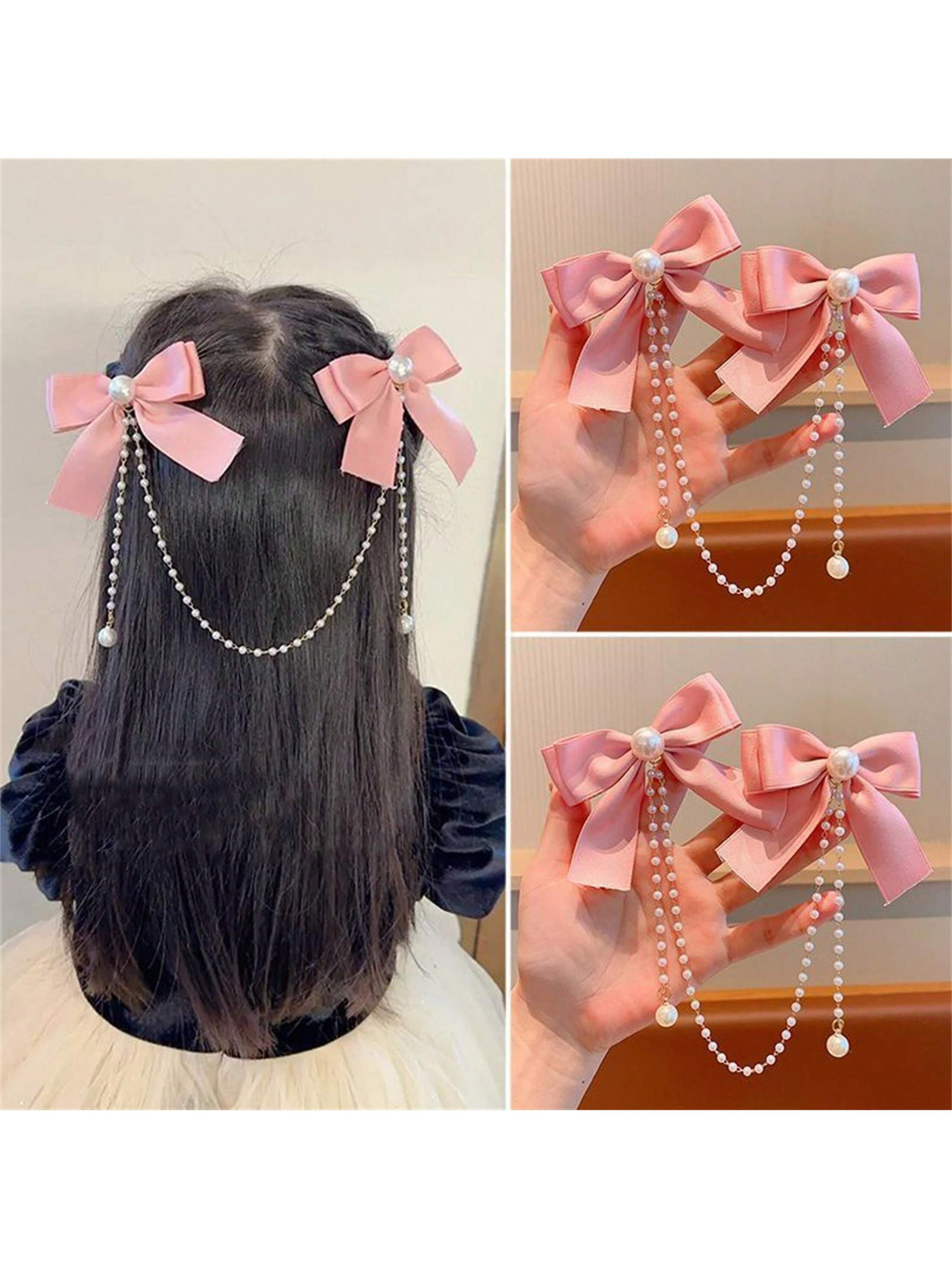 Barrette À Cheveux Rouge En Nœud Pour Enfants, Diadème De Tassel De Princesse Avec Des Perles En Forme De Perle Pour Les Bébés Filles - 31235806