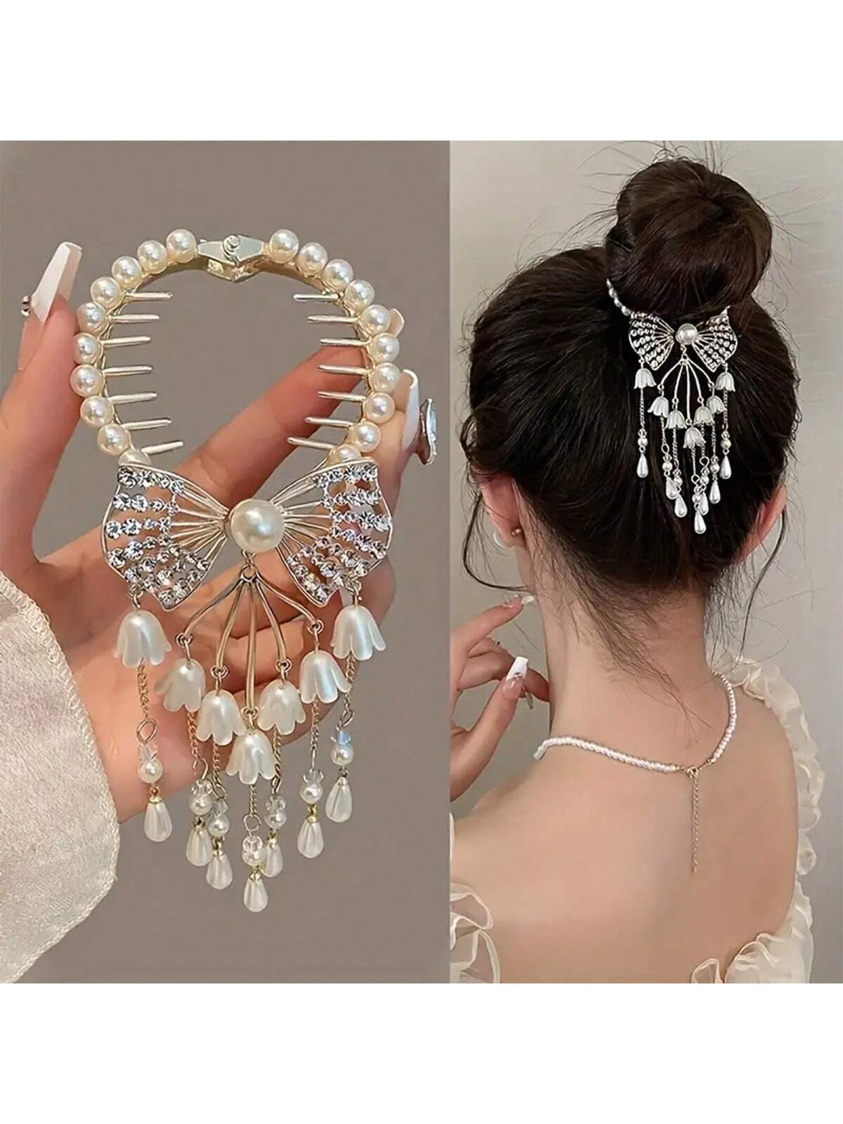 Boucle De Cheveux En Strass Pour Filles, 1 Pièce, Nœud Papillon, Fleur, Pompon, Pinces Pour Queue De Cheval, Paillettes, Accessoires De Cheveux Exquis Pour Filles - 27375245