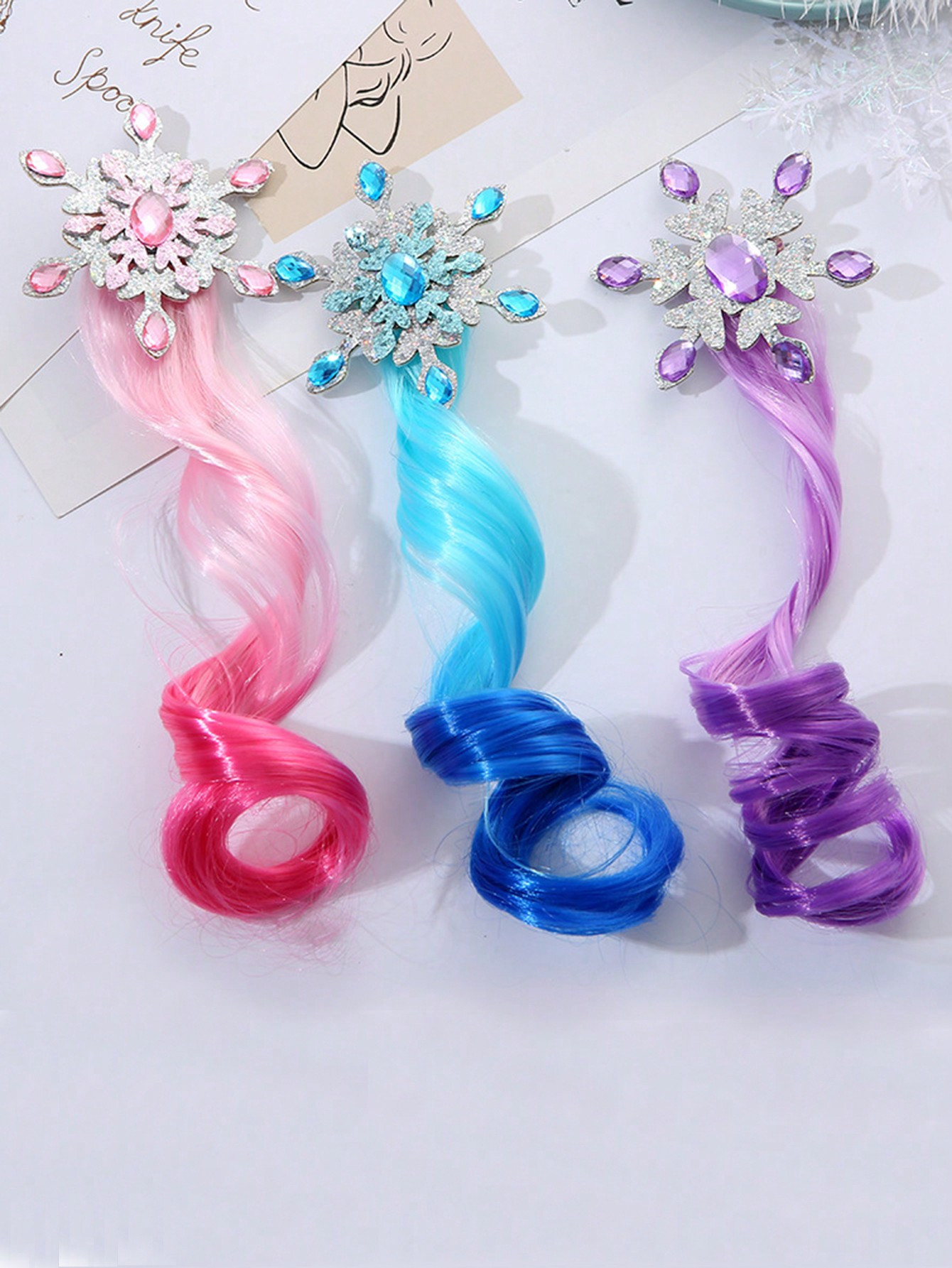 1 pièce Accessoire pour cheveux style princesse flocon de neige, clip à cheveux coloré dégradé et bouclé pour enfants - 40547737