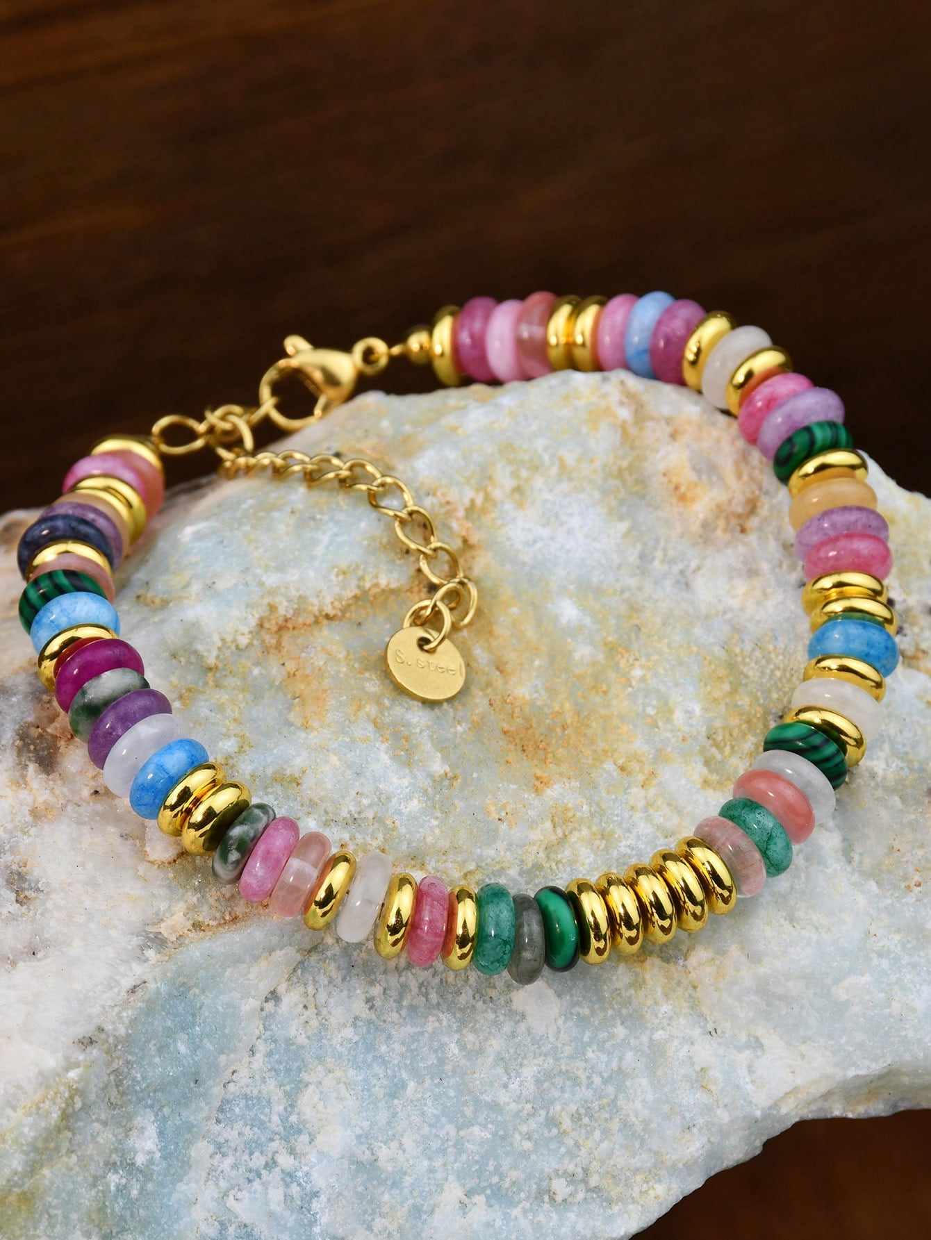 Bracelet en pierre naturelle colorée douce de dopamine, bracelet de femme à la mode pour les vacances de printemps/été et port quotidien - 34844924