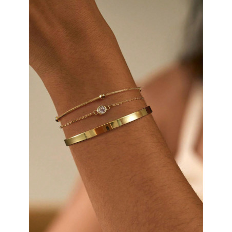 Ensemble de 3 bracelets en acier inoxydable de style européen et américain en forme de goutte d'eau avec zircone dorée pour femmes - 36090225