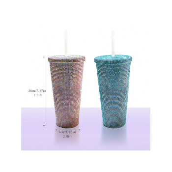 1 Pièce Créatif Tasse À Boire Froide En Plastique À Double Couche Avec Décoration En Strass, Convient Pour Le Café, Le Thé, Les Smoothies, Etc. - 32240832