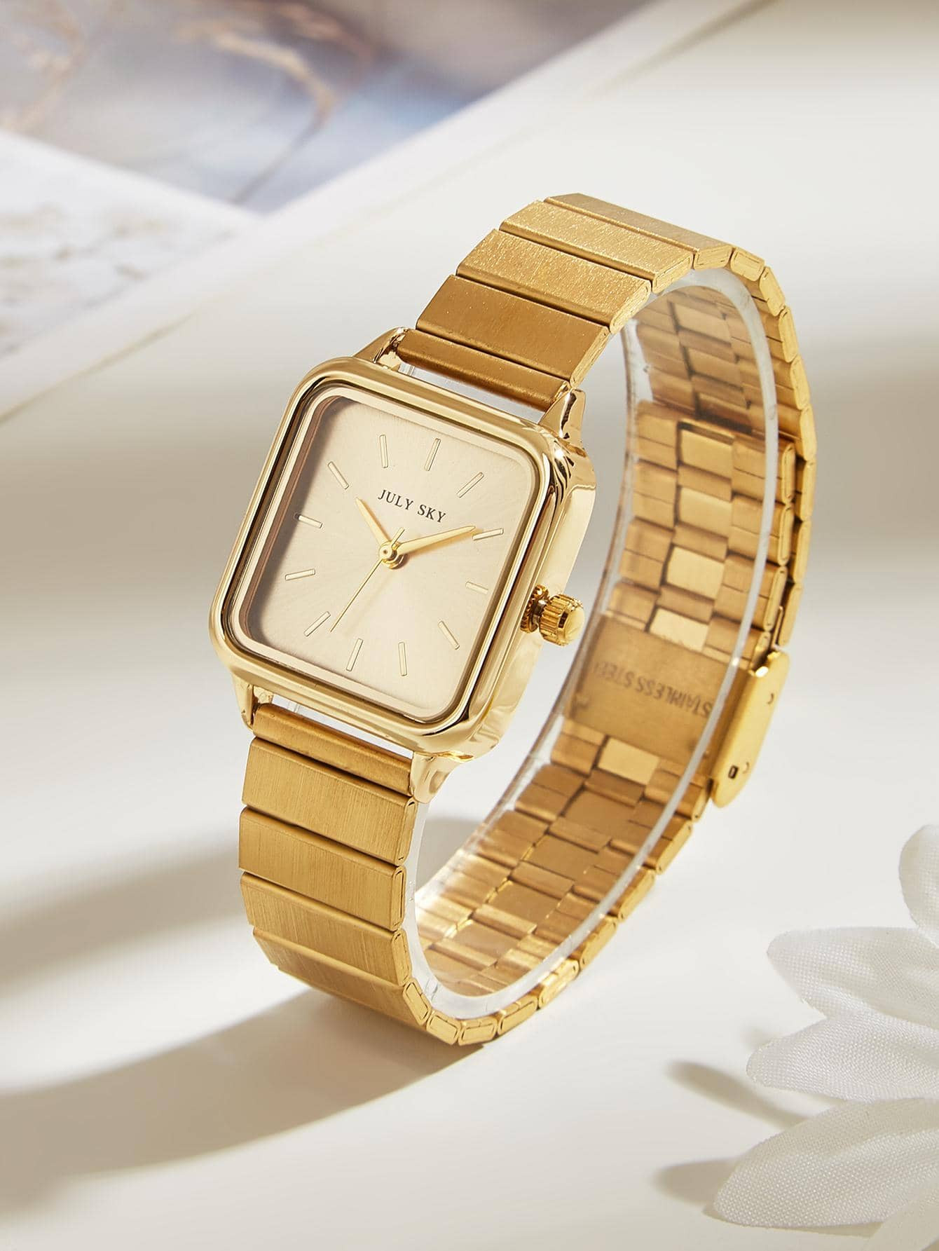 1 pièce Montre à quartz élégante minimaliste pour dames avec bracelet en acier inoxydable doré, idéale pour un cadeau de festival, Thanksgiving - 15888902