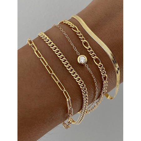 5 pièces Nouveaux bracelets à chaîne à torsion, serpentin et perles plaqués or14K à la mode pour femmes, conviennent pour un port quotidien et les fêtes - 27128288